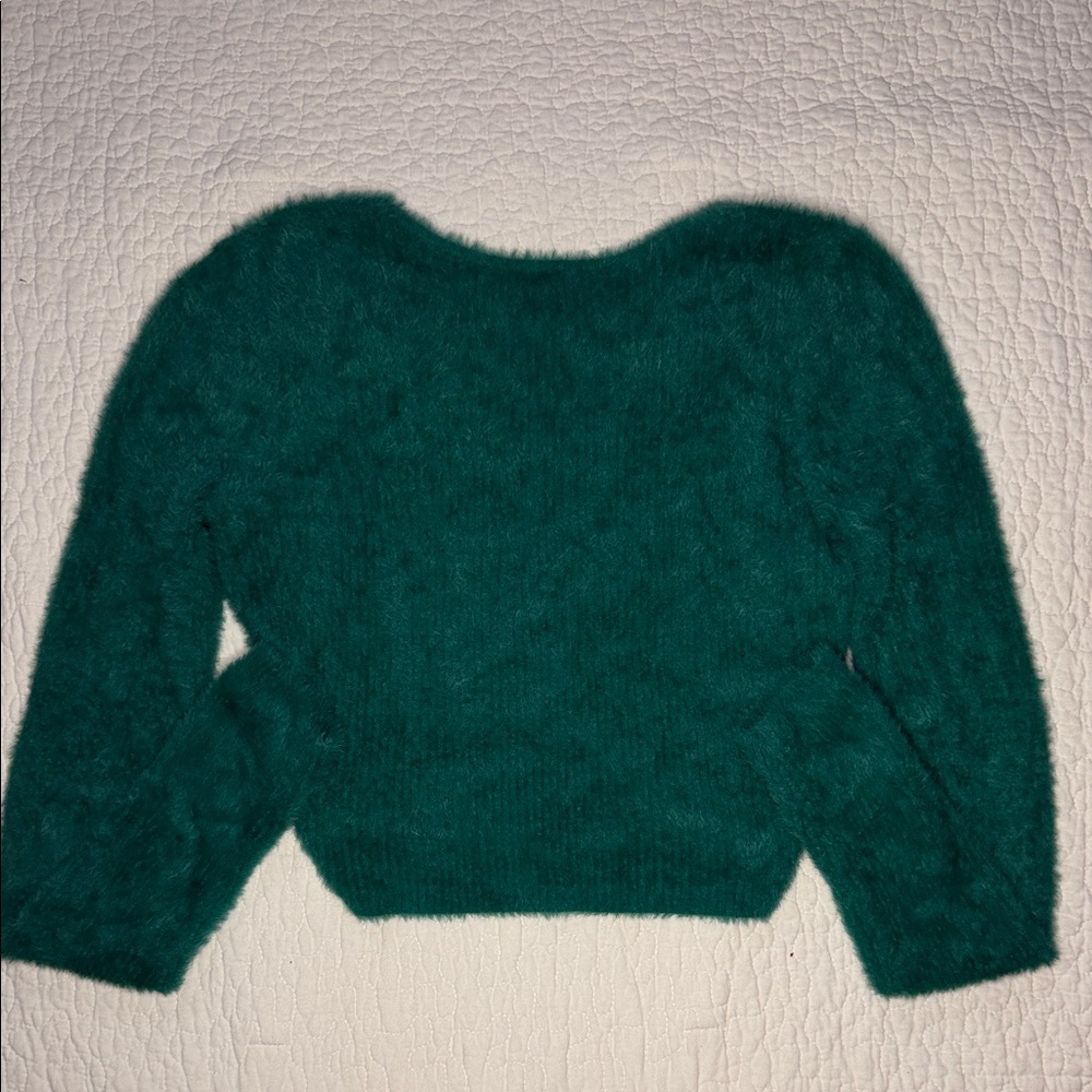 Aerie Teal Fuzzy Crew Neck Sweater